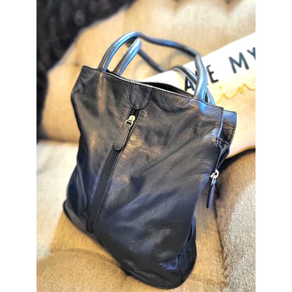 Vera Pelle Vintage Black Leather Elevated Basic Minimalist Bucket Shoulder bag - Picture 1 of 14